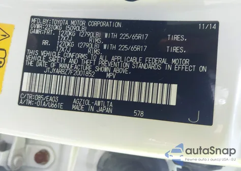 2015 Lexus Nx 200T from USA, damaged, VIN JTJYARBZ7F2001852